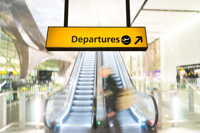 Check in, Airport Departure & Arrival information board sign