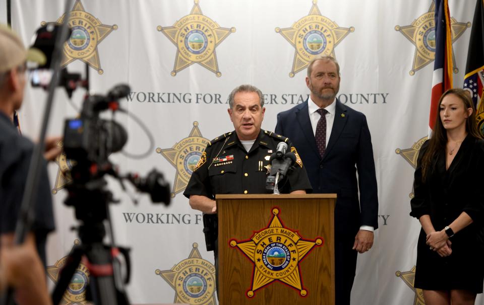 Stark County Sheriff George Maier announces that Michael Allan Leach, a former Dover resident, was the man whose remains were found more than four years ago next to an oil well in Pike Township. He spoke Thursday during a news conference at the Stark County Sheriff's Office.