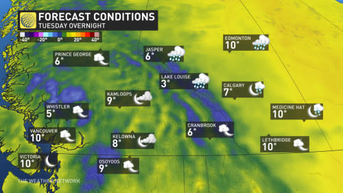 B.C. and Alta. Tuesday overnight forecast lows Aug. 26, 2024