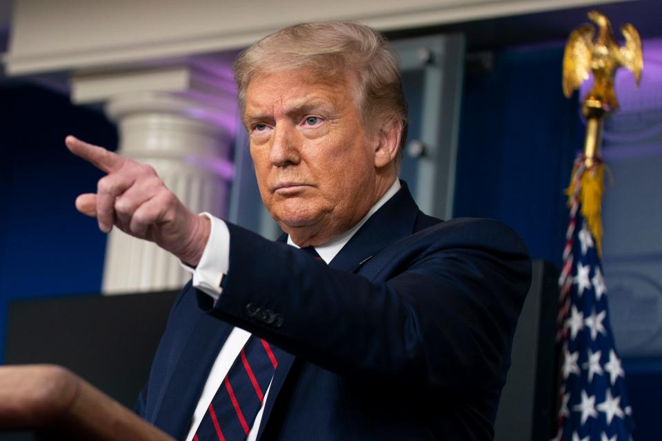 President Donald Trump speaks during a news conference at the White House, Tuesday, July 21, 2020, in Washington.