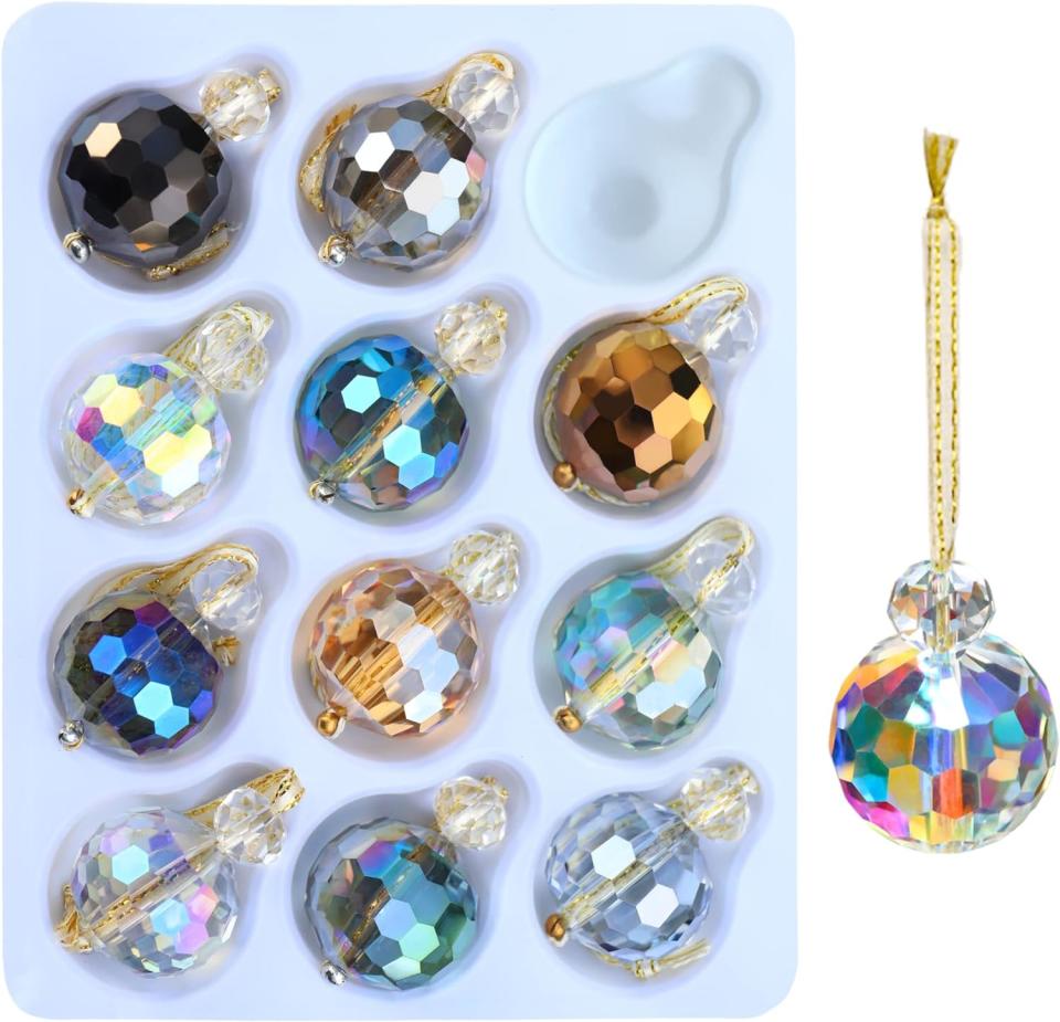 package of different colored globe ornaments