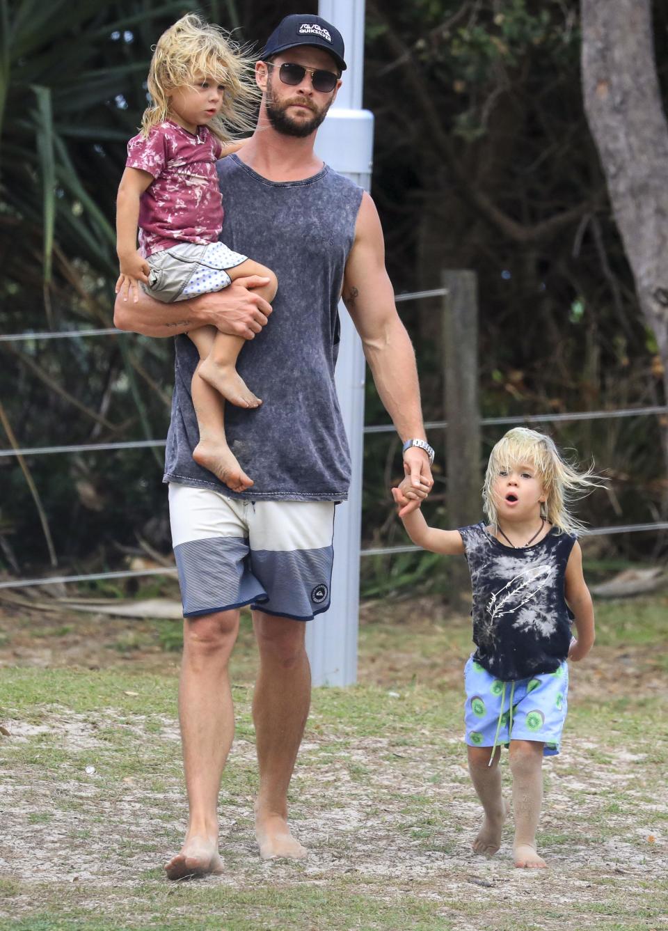 Hot dad alert: Chris Hemsworth and twins enjoy a boy's day out