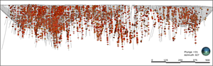 Long Section of the Berry Deposit (View NW) Incorporating all Drilling up to and Including VL-22-1198, Representing 103,685metres, and Assays Above 0.3 g/t Au.