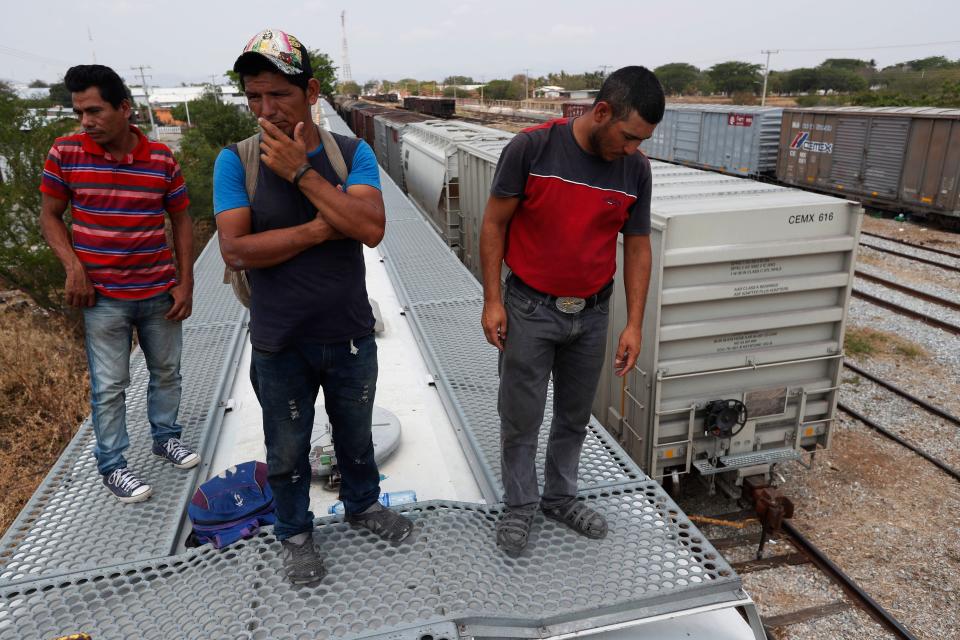 A long freight train loaded with about 300 to 400 migrants pulled out of the southern city of Ixtepec on Tuesday.