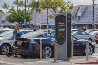 Tesla Model S at Volta Industries charging station