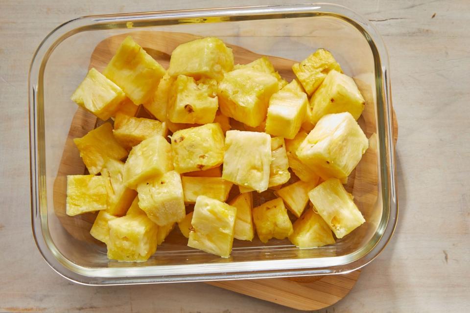 pineapple chunks in a glas storage container