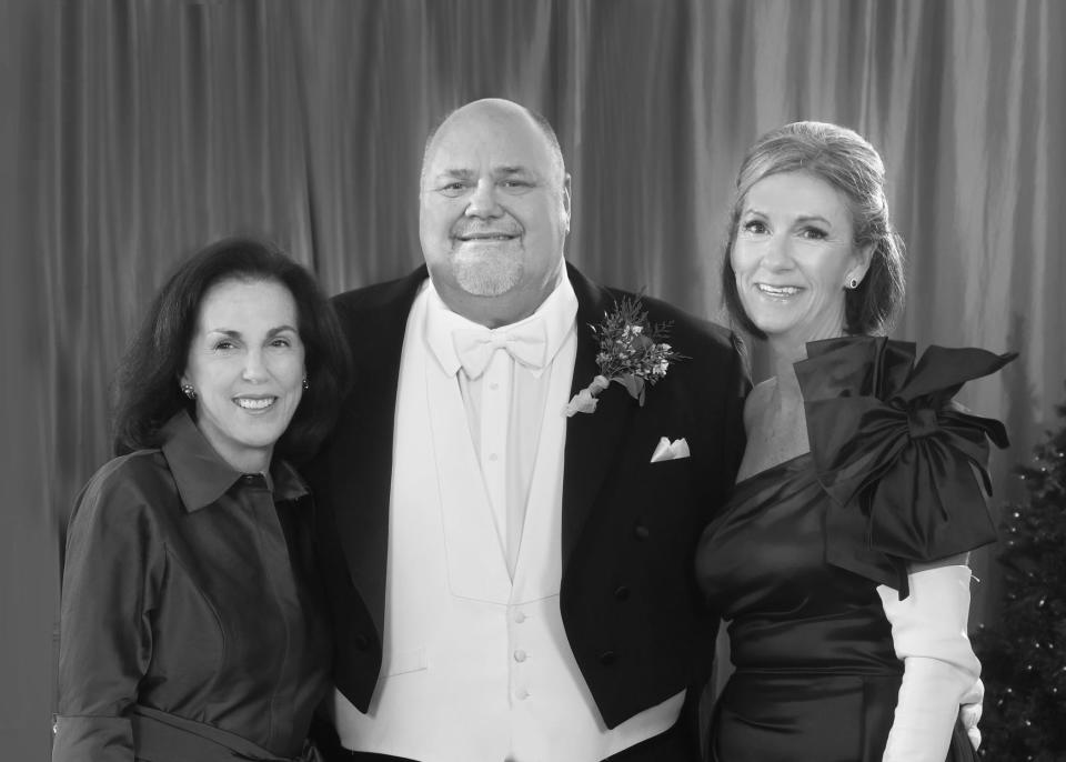 Right to left they are Mrs. A.C. Jones, Jr. President of the Patron of the Order of de Pineda, Ray Davis, Master of Ceremonies and Mrs. Michelle Mueller Moffitt, President of the Order of de Pineda.