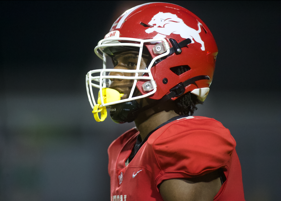 A Leon player looks to the sidelines in a game between Leon and Mosley on Sep. 14, 2023, at Gene Cox Stadium. The Lions won, 26-23.