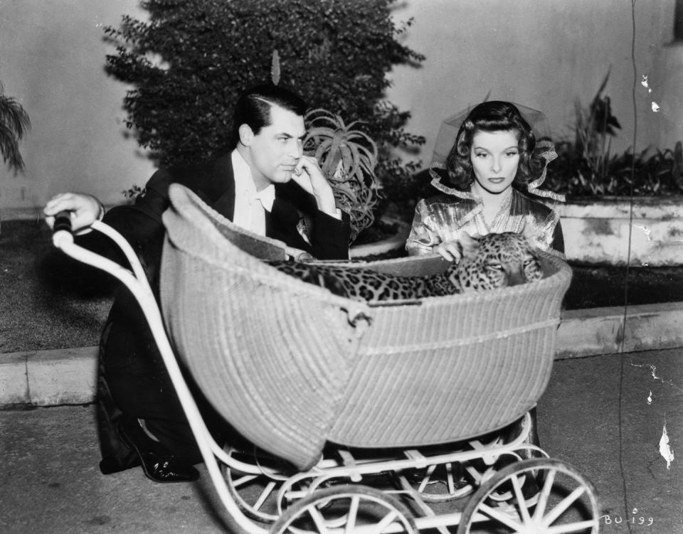 <p>In the 1938 film <em>Bringing Up Baby</em>, Grant shared the screen with Katharine Hepburn, Jimmy Stewart, and a leopard named Nissa. The screwball comedy, which was initially a flop, is now considered one of cinema's classic films.</p>