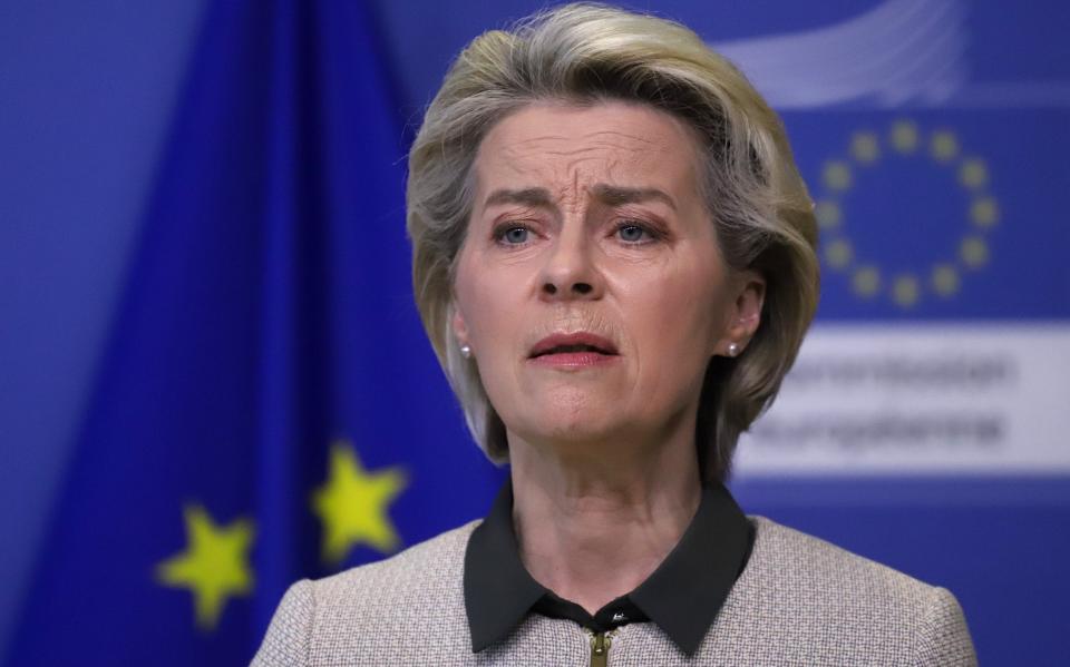 BRUSSELS, BELGIUM Ã¢ MARCH 07: European Commission President Ursula von der Leyen and Italian prime minister Mario Draghi (not seen) hold a joint press conference ahead of the meeting in Brussels, Belgium on March 07, 2022. (Photo by Valeria Mongelli / Pool/Anadolu Agency via Getty Images) - Valeria Mongelli/Anadolu Agency 