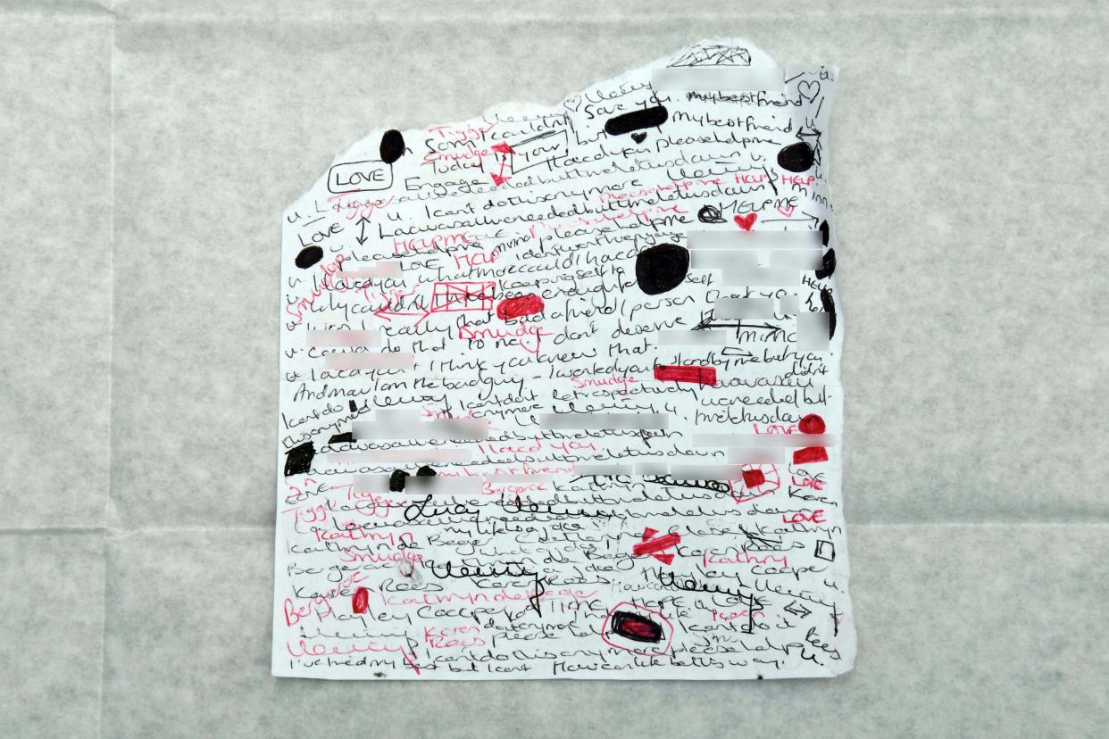 Another note scrawled in red and black pen gave more insight into Letby's state of mind. (CPS)