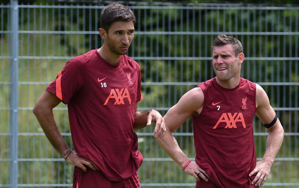 Marko Grujic in pre-season training at Liverpool alongside James Milner - GETTY IMAGES