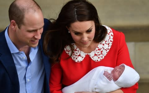 he Duke and Duchess of Cambridge and their newborn son outside the Lindo Wing at St Mary's Hospital in Paddington - Credit: John Stillwell/PA