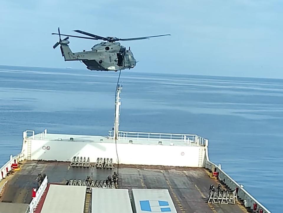 Italian special forces landing on the Galata Seaways cargo ship on June 10, 2023.