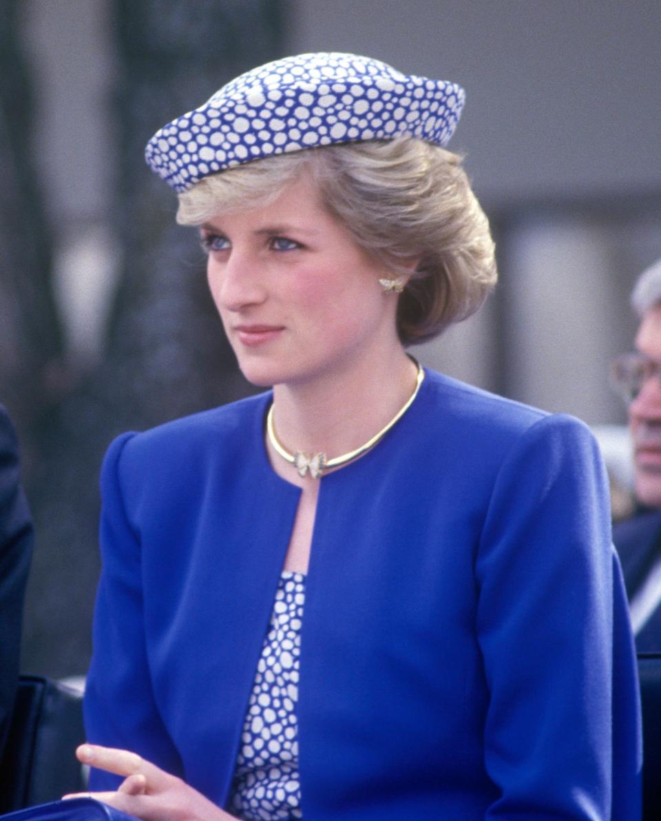 Charles, Prince of Wales, and Diana, Princess of Wales, visit Canada on May 4, 1986. Diana is wearing a Catherine Walker suit and a hat by Graham Smith.&nbsp; (Photo: John Shelley Collection/Avalon via Getty Images)