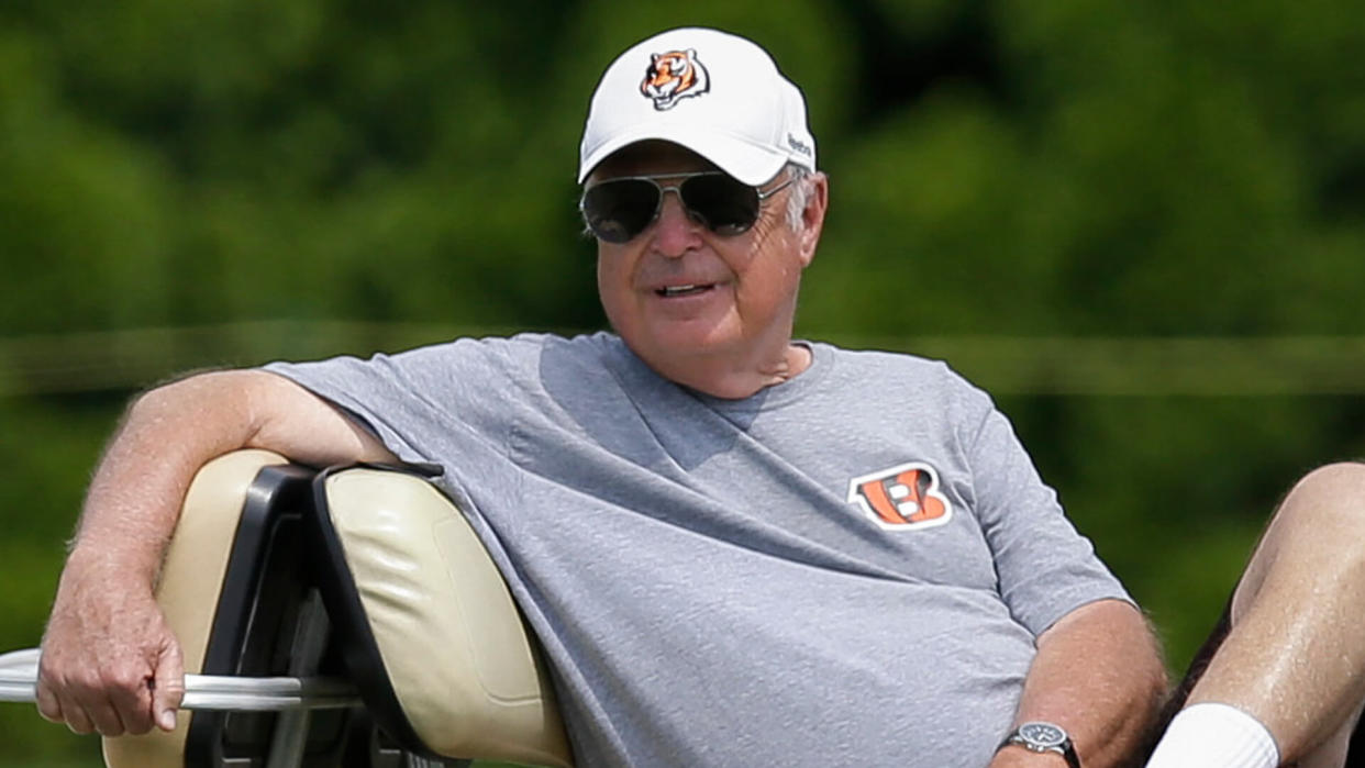 Mandatory Credit: Photo by John Minchillo/AP/Shutterstock (6015005ag)Michael Brown Cincinnati Bengals owner Michael Brown watches his players during NFL football training camp, in CincinnatiBengals Camp Football, Cincinnati, USA.