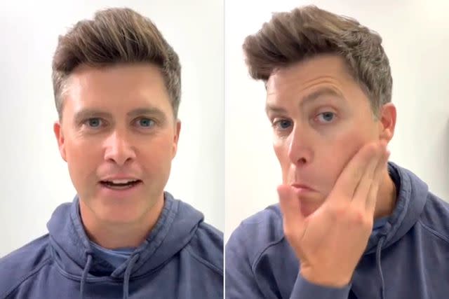 <p>The Outset</p> Colin Jost does his skincare routine in a public restroom.