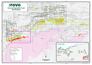 Creasy Group regional soil sampling results gridded for Li; magenta box delineates ‘western sector’ area presented in Figures 1 and 4.