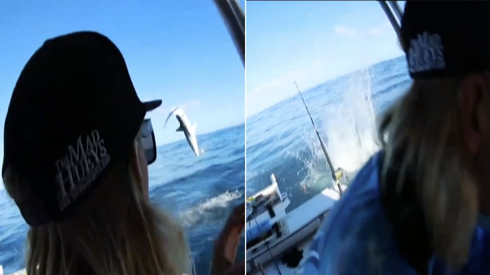 This is the incredible moment a Mako shark entertained and terrified three young Perth fisherman. Photo: Sunrise