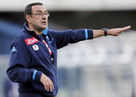 Football Soccer - Hellas Verona v Napoli - Bentegodi stadium, Verona, Italy- 22/11/15 Napoli's coach Maurizio Sarri gestures. REUTERS/Alessandro Garofalo