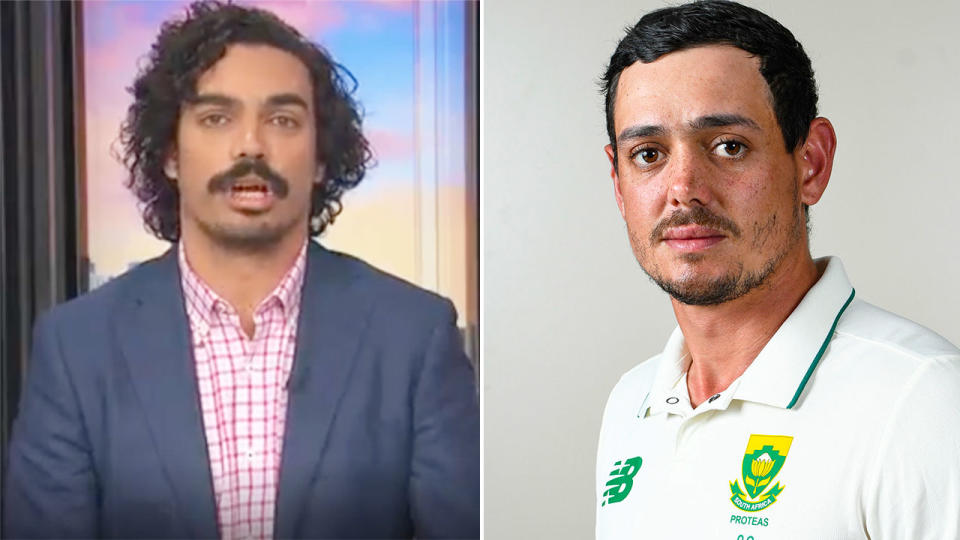 Pictured left, ABC TV host Tony Armstrong and South African cricketer Quinton de Kock