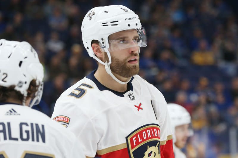 Florida Panthers defenseman Aaron Ekblad remains out because of a shoulder injury. File Photo by Bill Greenblatt/UPI