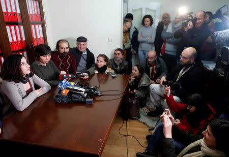 German journalist Mesale Tolu holds a news conference at her lawyer's office in Istanbul, Turkey, December 18, 2017. REUTERS/Osman Orsal