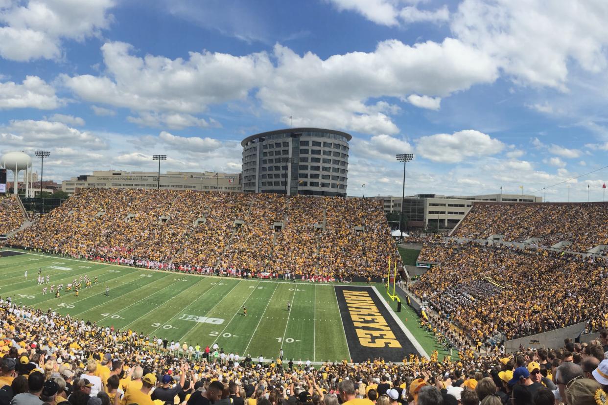 Football game of Iowa Hawkeyes versus Miami of Ohio at Kinnick Stadium of Iowa University.