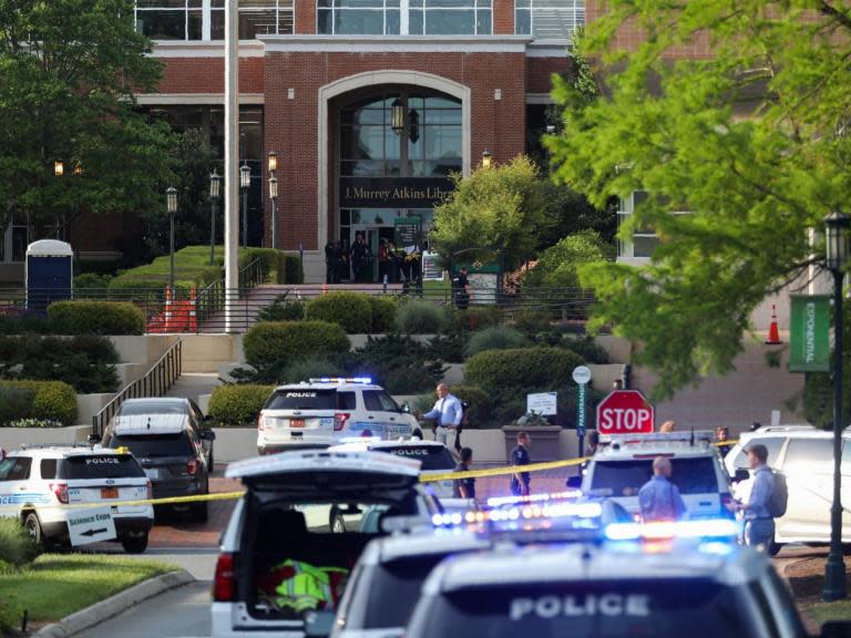 A gunman killed two people when he opened fire on the Charlotte campus of the University of North Carolina, medical officials said.Their bodies were found at the scene according to the Mecklenburg Emergency Medical Services Agency, which added that two people sustained life threatening injuries in the attack. Another two were injured, but their injuries were not thought to be life threatening. The university tweeted that an “active shooter” had been reported near the university’s Kennedy Hall administrative building shortly before 6pm local time. Students should “run, hide, fight”, it said. “Secure yourself immediately,” it added. “Monitor email.”On its website it said that the campus was on lockdown and that students and staff should “remain in a safe location.”The injured were taken to Carolinas Medical Centre.It was not immediately clear whether the victims were students or whether a suspect was in custody, but Nasim Fekrat claimed on Twitter that one of the injured was a 20-year-old from Saudi Arabia.Mr Fekrat who describes himself as a “blogger and learner”, wrote: “The shooter was detained immediately," he tweeted.“He ran out of bullets, emptied one magazine and that was it.”He added later that they were surrounded by police.> Students being led by an officer down sidewalk of UNCC campus. @WBTV_News pic.twitter.com/BIx9LOqIv3> > — Amanda Foster WBTV (@AFosterWBTV) > > April 30, 2019Video footage posted to social media showed students evacuating campus buildings with their hands raised as police officers ran past them towards the scene of the shooting.Police officers were sweeping buildings across the campus, the university tweeted, telling students to “follow officer commands”.A spokeswoman for Charlotte-Mecklenberg Police Department confirmed there had been an active shooter at the university but declined to give any further information.Officials at the university which has more than 26,500 students and 3,000 faculty and staff, could not be reached for comment. The police department set up a media staging area nearby.