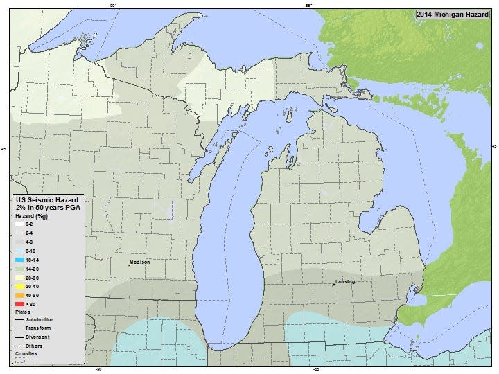 Seismic Hazard Map of Michigan published in 2014.