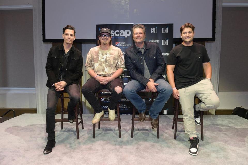 BMI songwriter Devin Dawson, BMI songwriter Michael Hardy, Blake Shelton, ASCAP songwriter Jordan Schmidt