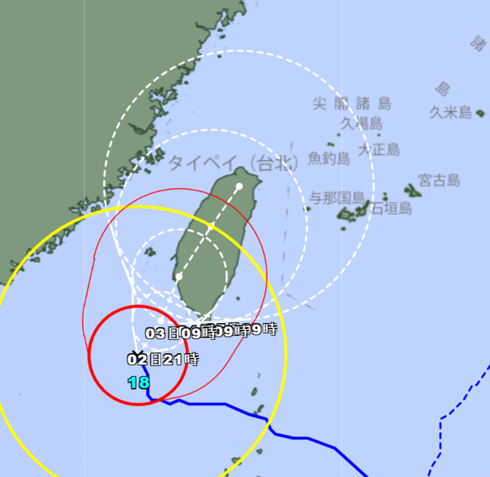 日本最新預測路徑。（翻自日本氣象廳）