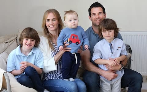 Laura and Kevin Barrett with their sons (L-R) Harry, Bailey and Mylo  - Credit: &nbsp;John Lawrence/TMG&nbsp;