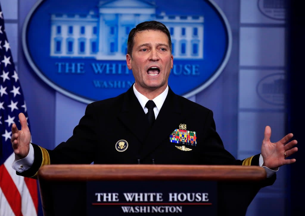 Then-White House physician Dr. Ronny Jackson speaks to reporters during the daily press briefing at the White House, in Washington in January 2018  (Copyright 2018 The Associated Press. All rights reserved.)
