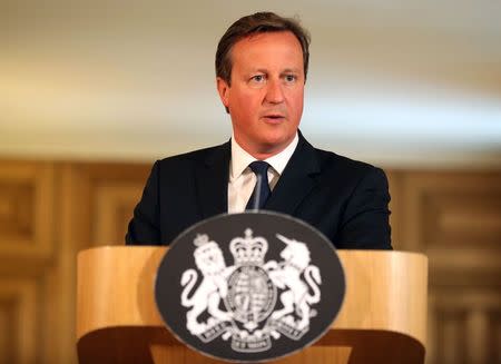 Britain's Prime Minister David Cameron speaks at a news conference in Downing Street, central London August 29, 2014. REUTERS/Paul Hackett