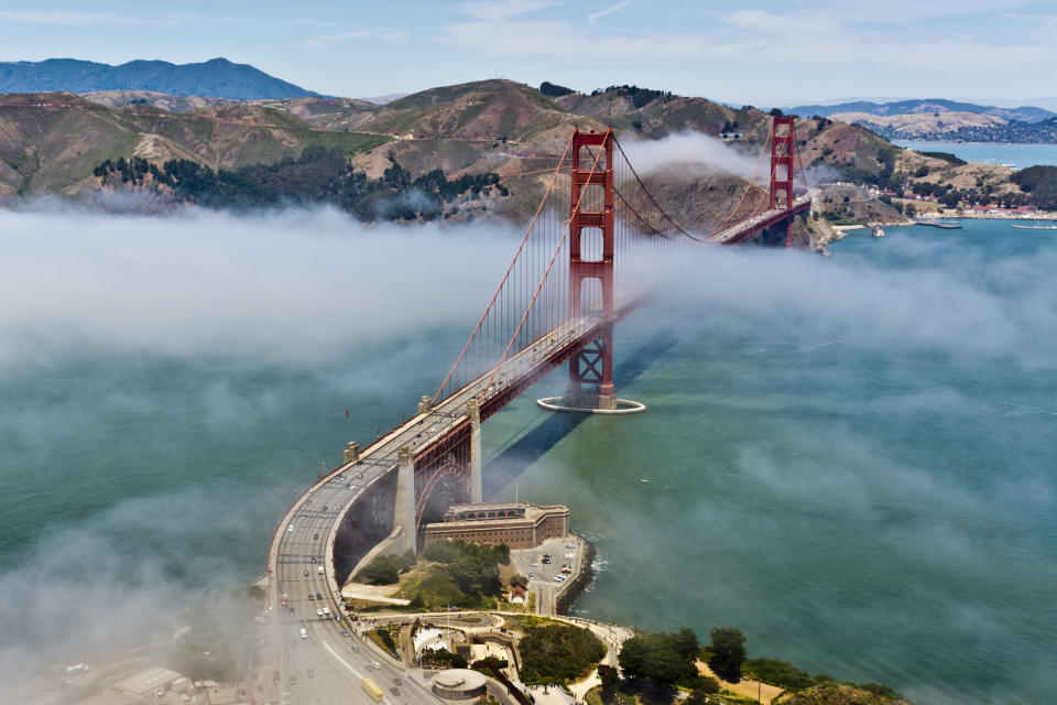 fog setting in over the golden gate bridge