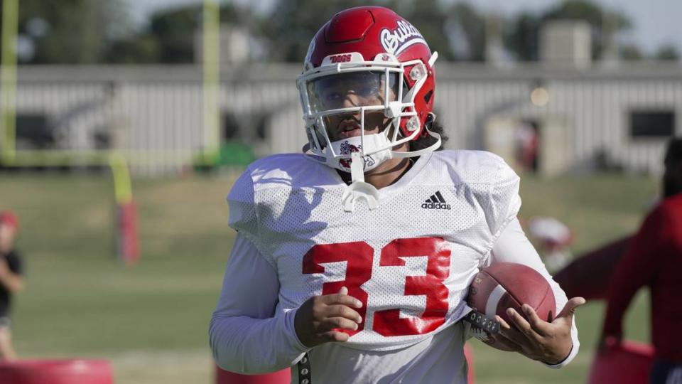 Fresno State running back Elijah Gilliam led the Bulldogs with 93 rushing yards in a season-opening 39-35 victory at Purdue.