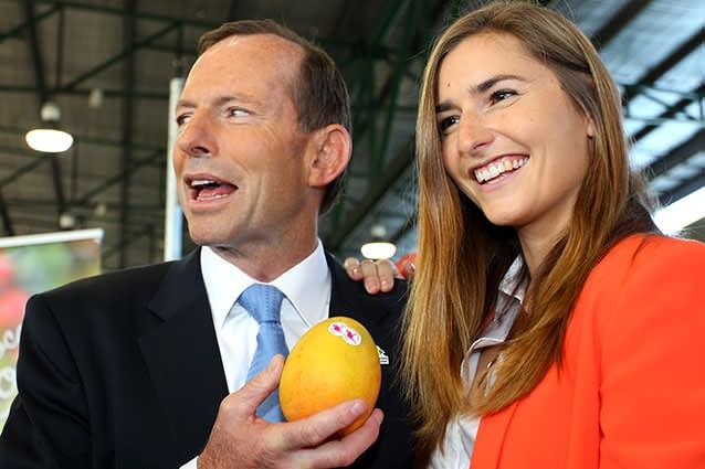 Frances Abbott with father Tony Abbott during his campaign tour in 2013. Photo: Getty