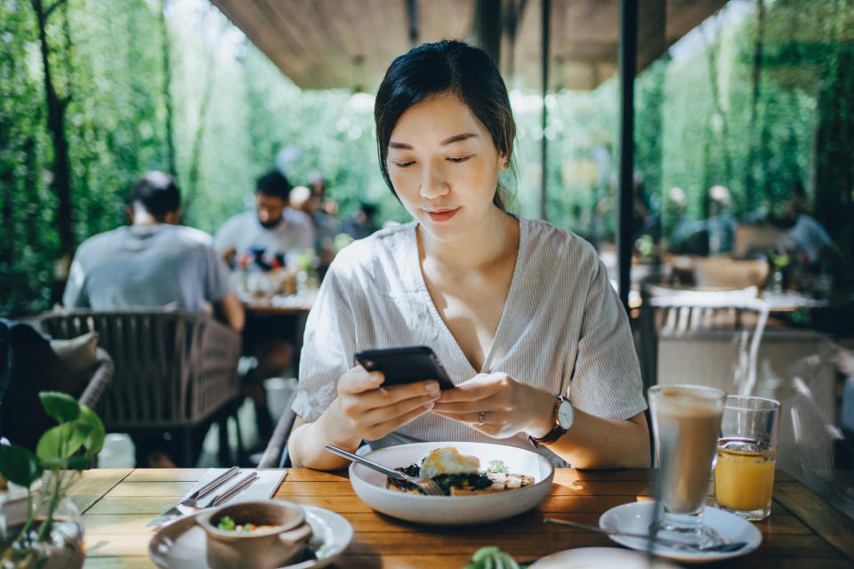 A woman having breakfast