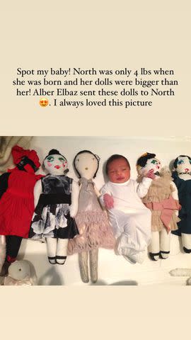 <p>Kim Kardashian Instagram</p> North West lined up with dolls