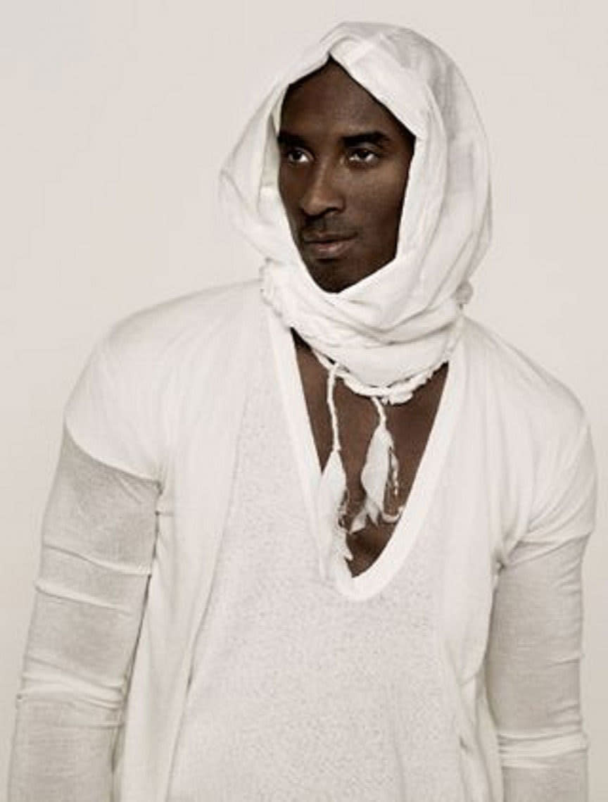 For the Los Angeles Times, Kobe starred in an avant-garde fashion shoot. The final result looked like a white-out, postapocalyptic nightmare. Sorry, Kobe — not your best look. (Photo: Los Angeles Times)