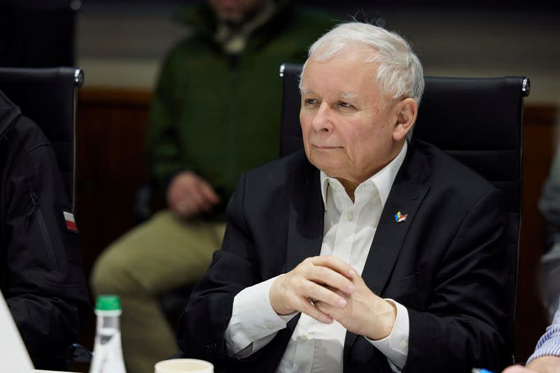 FILE PHOTO: Polish Deputy Prime Minister Kaczynski attends a joint meeting with Polish Prime Minister Morawiecki, Czech Prime Minister Fiala, Slovenia's Prime Minister Jansa and Ukraine's President Zelenskiy in Kyiv