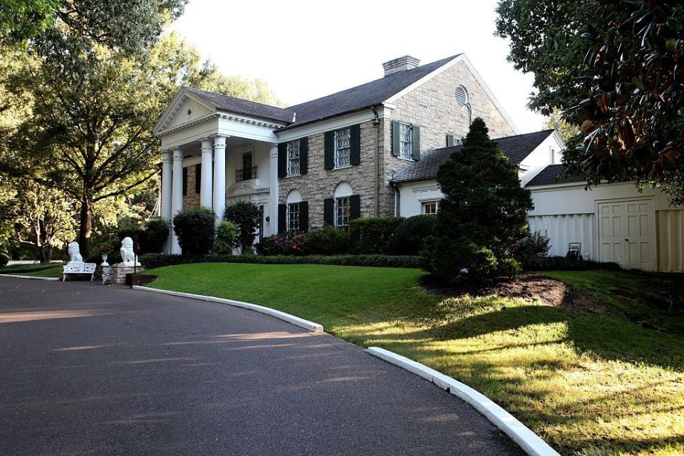 a photo showing the exterior of the graceland mansion