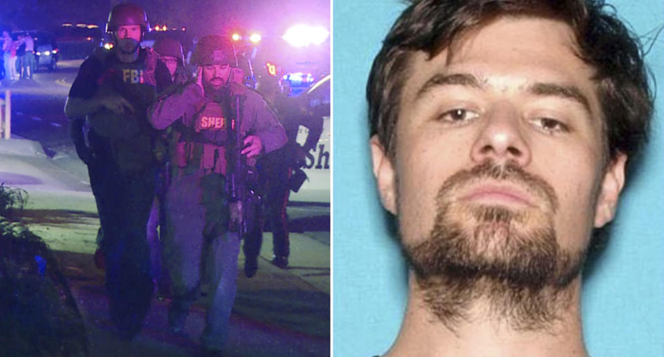 Former US Marine Ian David Long shot and killed 12 people at Borderline Bar and Grill in LA. He’s pictured (right) in a photo supplied by the Department of Motor Vehicles. Source: AAP