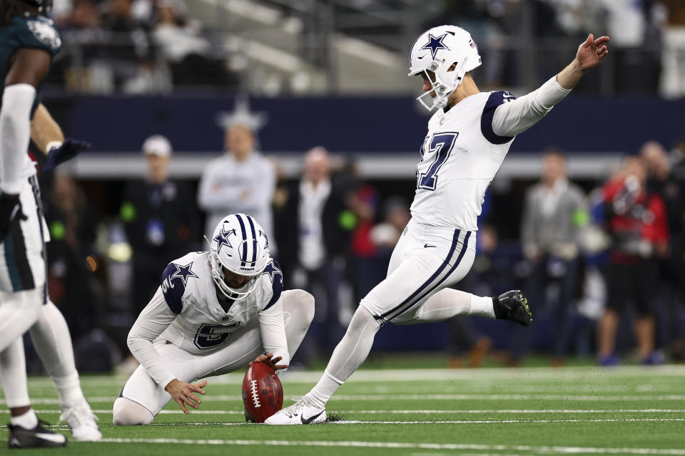 Brandon Aubrey was a perfect 4 for 4 on field goals, as he has been all season. Though this week his final kick delivered a fantasy football bad beat. (Photo by Kevin Sabitus/Getty Images)