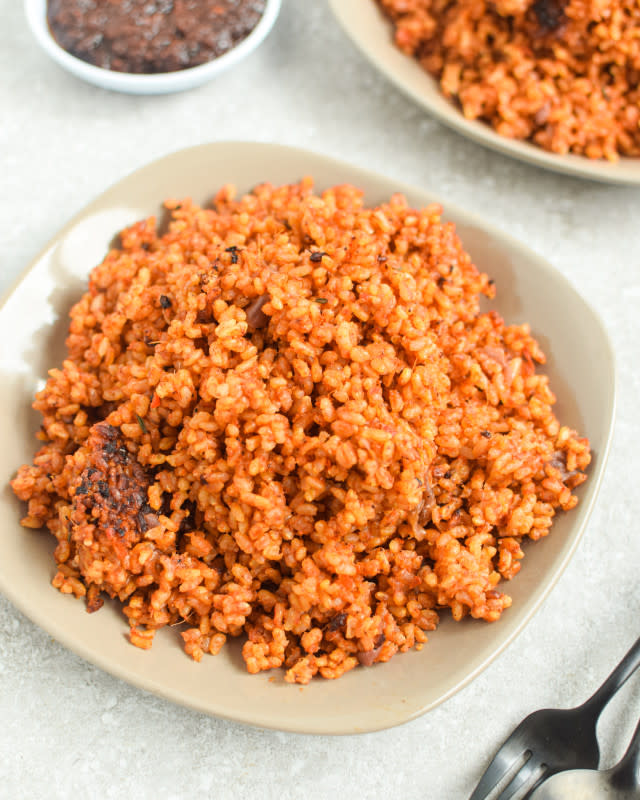 <p>The Canadian African</p><p>This Brown Rice Jollof is a healthier alternative to this favorite African dish.</p><p><strong>Get the recipe: <a href="https://thecanadianafrican.com/brown-rice-jollof-vegan-friendly/" rel="nofollow noopener" target="_blank" data-ylk="slk:Brown Rice Jollof;elm:context_link;itc:0;sec:content-canvas" class="link rapid-noclick-resp">Brown Rice Jollof</a></strong></p>