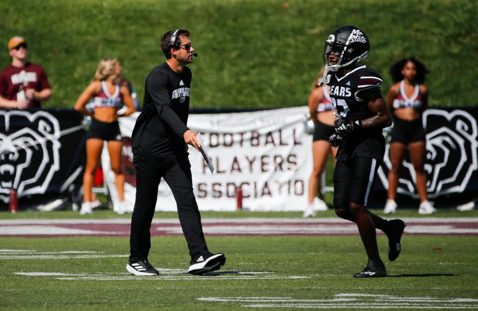 Missouri State coach Ryan Beard during a game against the Utah Tech Trailblazers at Plaster Field on Saturday, Sept. 23, 2023.