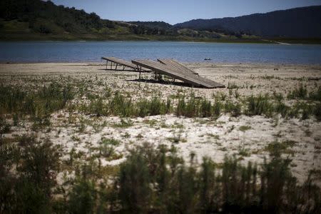 Boat ramps sit on the dry bed of a part of Lake Casitas that was formerly under water in Ojai, California April 16, 2015. REUTERS/Lucy Nicholson