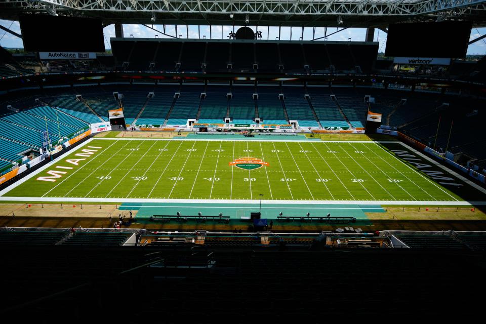 Sep 4, 2022; Miami, Florida, US; Hard Rock Stadium before the Orange Blossom Classic between Jackson State and Florida A&M.. Mandatory Credit: Rich Storry-USA TODAY Sports