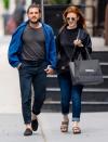 <p>Kit Harington and Rose Leslie hold hands while out shopping in N.Y.C. on Friday. </p>